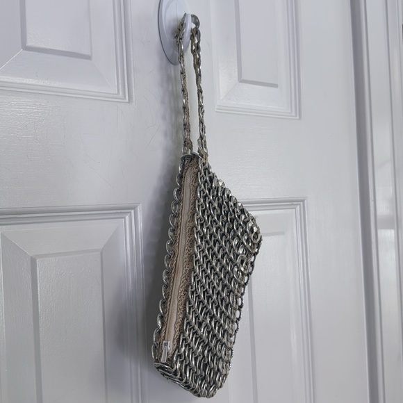 Silver and Tan Bottle Cap Woven Wristlet - Picture 3 of 6